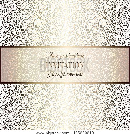 Romantic Background With Luxury Holographic Gold Vintage Frame, Victorian Banner, Made Of Feathers W