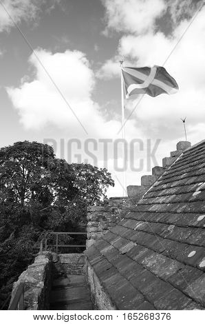 A view of the saltire on the roof of Huntingtower castle