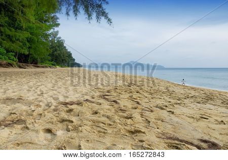 The sands of Mai khao beach in Talang city on Phuket Island thailand.