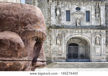 Viseu Beira Portugal July 20 2016: Viseu cathedral facade. July 20 2016 in Viseu Portugal