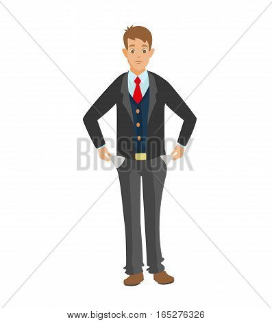 man has No money Vector flat illustration - showing empty pockets