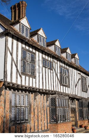 COLCHESTER UK - JANUARY 14TH 2017: The beautiful Tudor style architecture of the building that houses Tymperleys tea room in the historic town of Colchester on 14th January 2017.