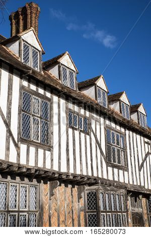 COLCHESTER UK - JANUARY 14TH 2017: The beautiful Tudor style architecture of the building that houses Tymperleys tea room in the historic town of Colchester on 14th January 2017.