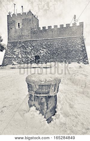 the Castle and fountain snowy in Campobasso