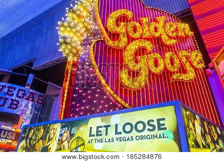 LAS VEGAS - JULY 04 : The golden goose sign at the Fremont Street Experience on July 04 2016 in Las Vegas Nevada. The Fremont Street Experience is a pedestrian mall and attraction in downtown Las Vegas