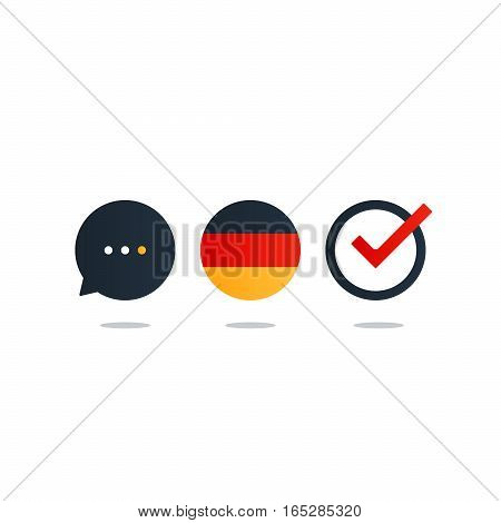 German language class concept icon set and flag logo, language exchange program, forum and international communication sign. Flat design vector illustration