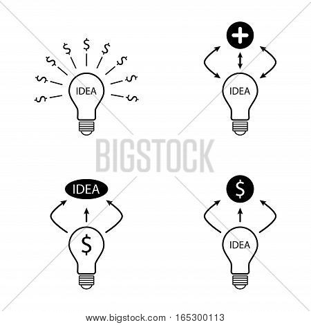 bulb idea dollar and plus sign icons set,vector Illustration EPS10