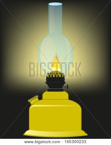 Lamp working at kerosine illuminates premises in the dark