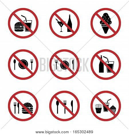 food and drink prohibition sign icons set,vector Illustration EPS10