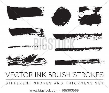 Set of Vector Black Pen Ink Brush Strokes. Grunge Ink Brush Stroke. Dirty Brush Stroke.