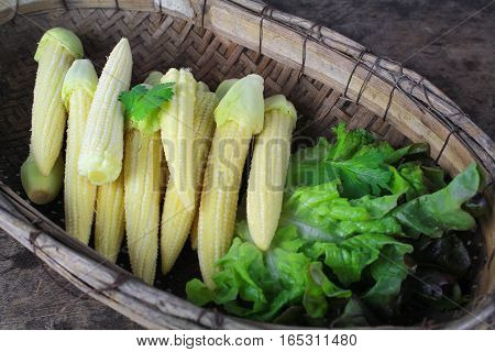 baby corn with dew drop prepare for cooking