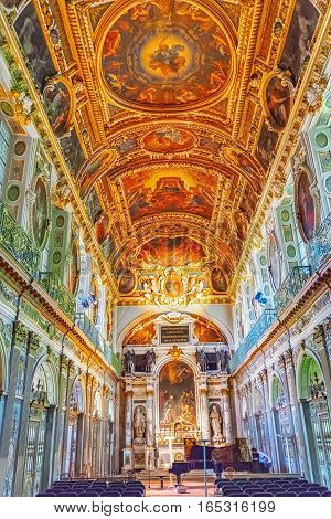 Fontainebleau, France - July 09, 2016 : Fontainebleau Palace Interiors. The Trinity Chapel. Chateau