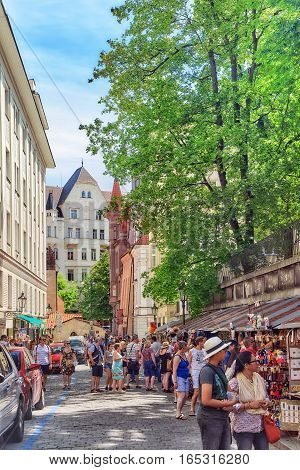 Prague, Czech Republic - July 11, 2016 : Tourists Near Staronowa (old-new) Synagogue, Situated In Jo