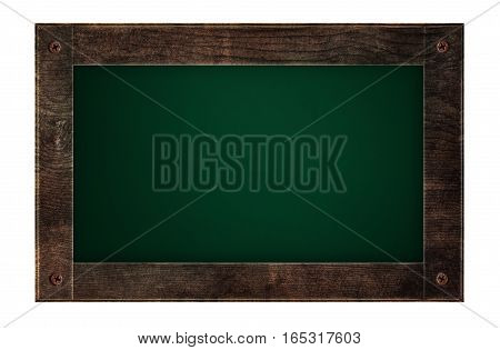 Old wooden frame green board, menu board, isolated on white background