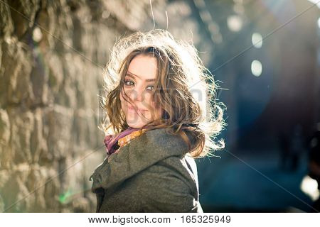 Portrait of a beautiful girl in the city
