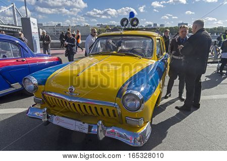 MOSCOW RUSSIA - OCTOBER 1 2016: The legendary Soviet car Volga GAZ M-21. Police car version.