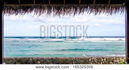 Overview of the sea with pergola in the summer.