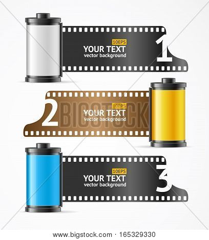 Realistic Color Camera Film Roll Cartrige Banner Card for Business. Vector illustration