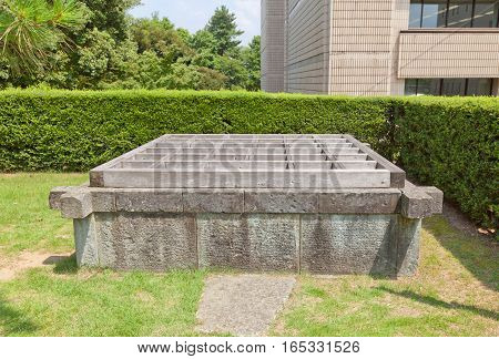 FUKUI JAPAN - AUGUST 02 2016: Fuku-no-I (lucky well) on the site of former Fukui castle in Fukui Japan. This well gave the name to the castle and the city of Fukui