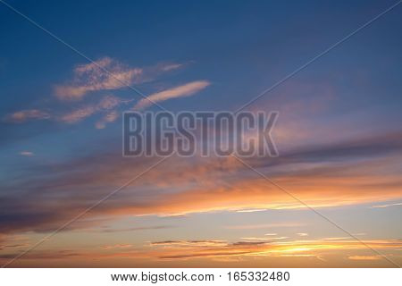 Colourful background of dramatic sunset or sunrise sky