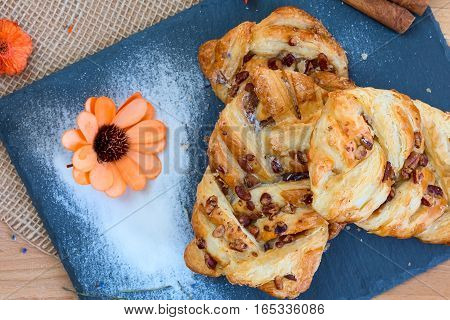 marple and pecan plait pastry sweet food breakfast with orange flower