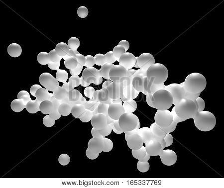 Abstract of chaotic white blobs with subsurface scattering in black background. 3D illustration