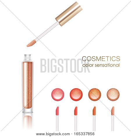 Lip gloss realistic set with cosmetics symbols isolated vector illustration