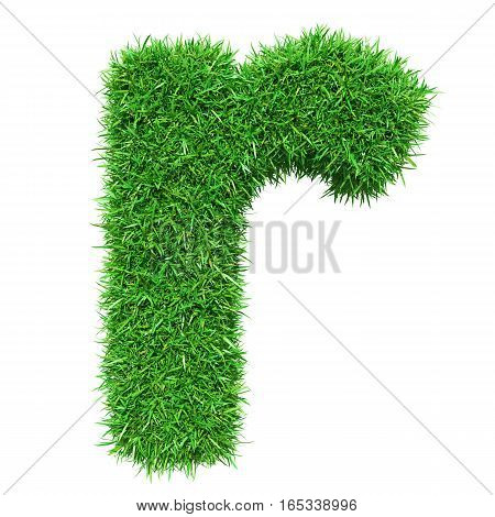 Green Grass Letter R. Isolated On White Background. Font For Your Design. 3D Illustration