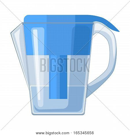 Water jug with filter cartridge icon in cartoon design isolated on white background. Water filtration system symbol stock vector illustration.