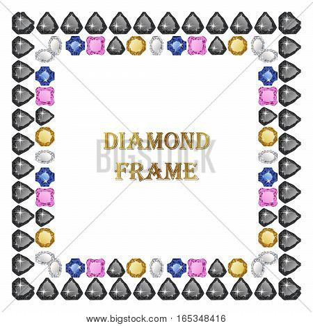 Diamonds square frame. Vector illustration jewelry. Abstract vector border on white background.