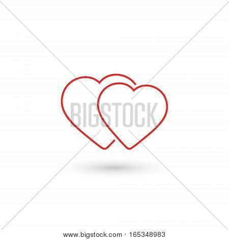 Two hearts icon outline vector isolated love red smbol.