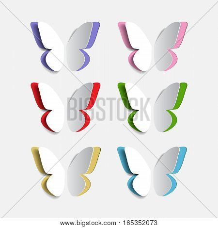 Set of six paper origami colorful butterflies