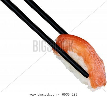 Black Wooden Chopsticks with Nigri Sushi - Isolated