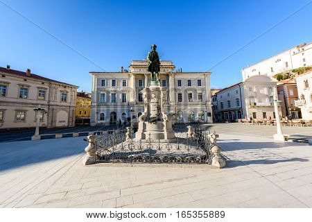 Tartini Square With Town Hall And City Library In Piran.