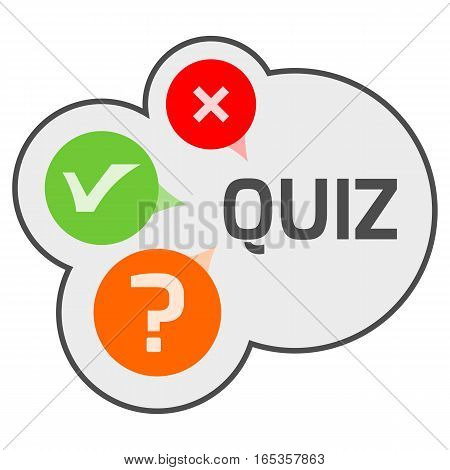 Quiz logo concept with signs of good, wrong and unanswered answer in bubbles. Isolated illustration.