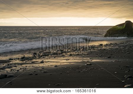 Sunset over the seashore on Madeira island