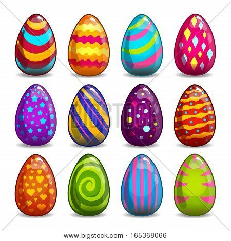 Big set with cartoon easter eggs. Holiday illustration