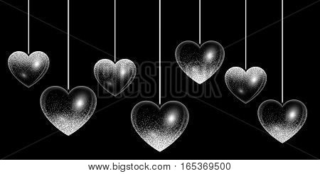 Set of hearts in silver style with light effects