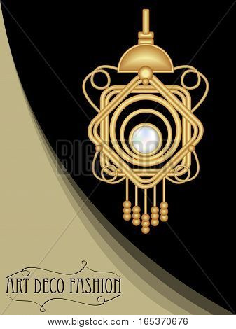Rich golden pendant or earring with solitaire pearl luxury antique jewel in art deco style beauty fashion accessory