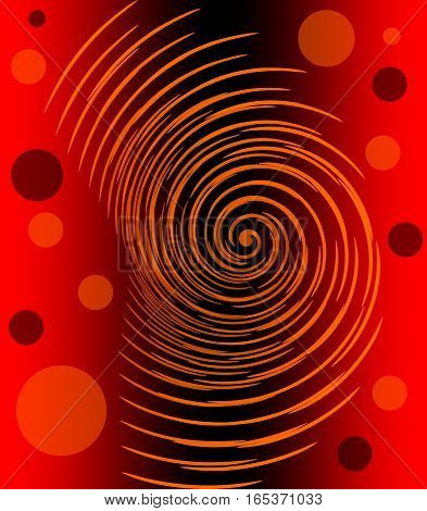 Abstract image with glowing orange spiral and circles on red and black gradient background fiery infernal emotion
