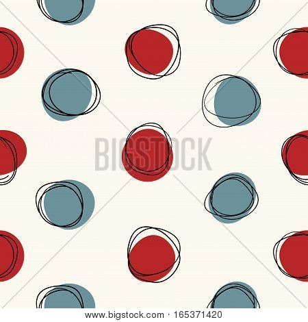 Vector seamless mid century circle pattern. Doodle retro sketchy design.