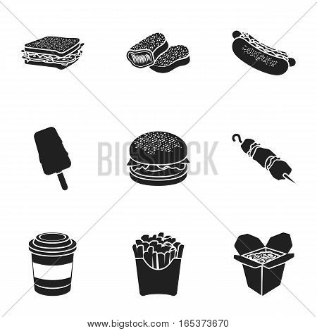 Fast food set icons in black style. Big collection of fast food vector symbol stock
