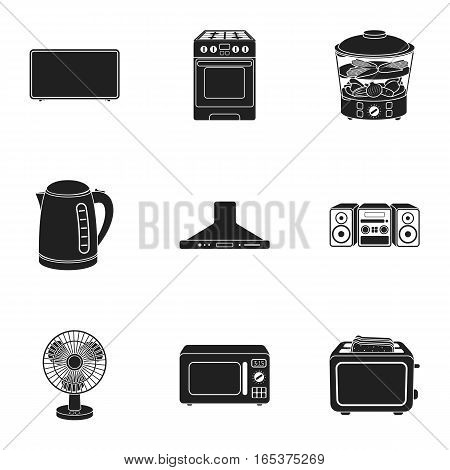 Household appliances set icons in black style. Big collection of household appliances vector symbol stock