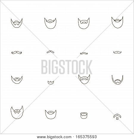 Mans hair set of beards and mustaches vector. Hipster style fashion beards and hair isolated illustration. Peoples hairstyle icon, collection of beards and mustaches for barbershop.Mans trendy haircut types for barber shop. Isolated collection of mans bea