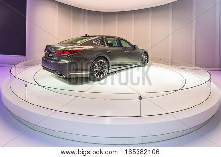 DETROIT MI/USA - JANUARY 12 2017: A 2018 Lexus LS 500 car at the North American International Auto Show (NAIAS).