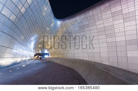 Seoul, South Korea - March 29,2015: Dongdaemun Design Plaza At Night, New Development In Seoul, Desi