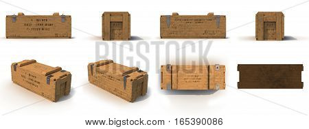 military old case box renders set from different angles on a white background. 3D illustration