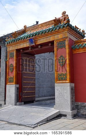 Gate in Shenyang Imperial Palace Mukden Palace, Shenyang, Liaoning Province, China. Shenyang Imperial Palace is UNESCO world heritage site built in 400 years ago.
