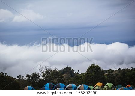 Outdoor activity tents camping among the mountain at Doi Samer Dao Thailand.