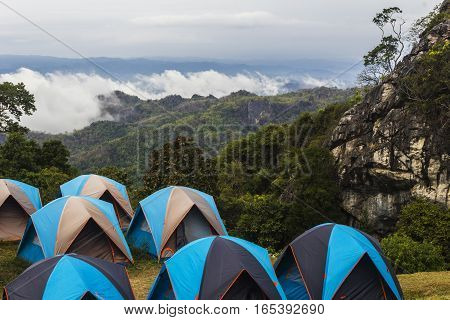 Outdoor activity tents camping among the mountain at Doi Samer Dao Thailand.
